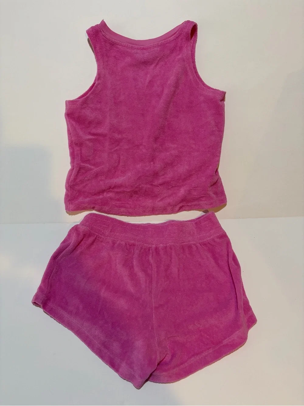 Reebok Girls Velour 2 Piece Lounge Set Pink Crop Tank Shorts Youth M US 8